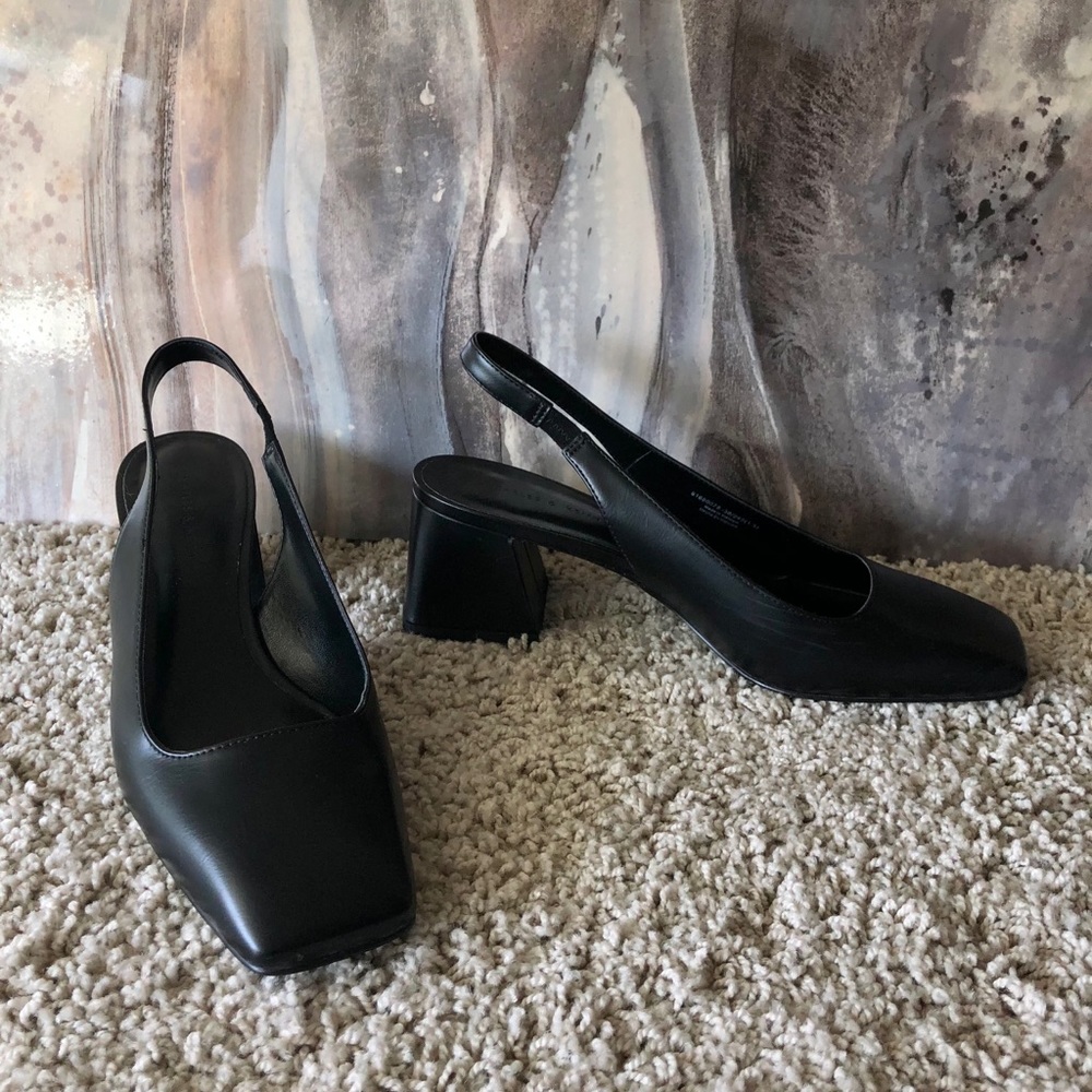 Square Toe Sling Back Block Heels